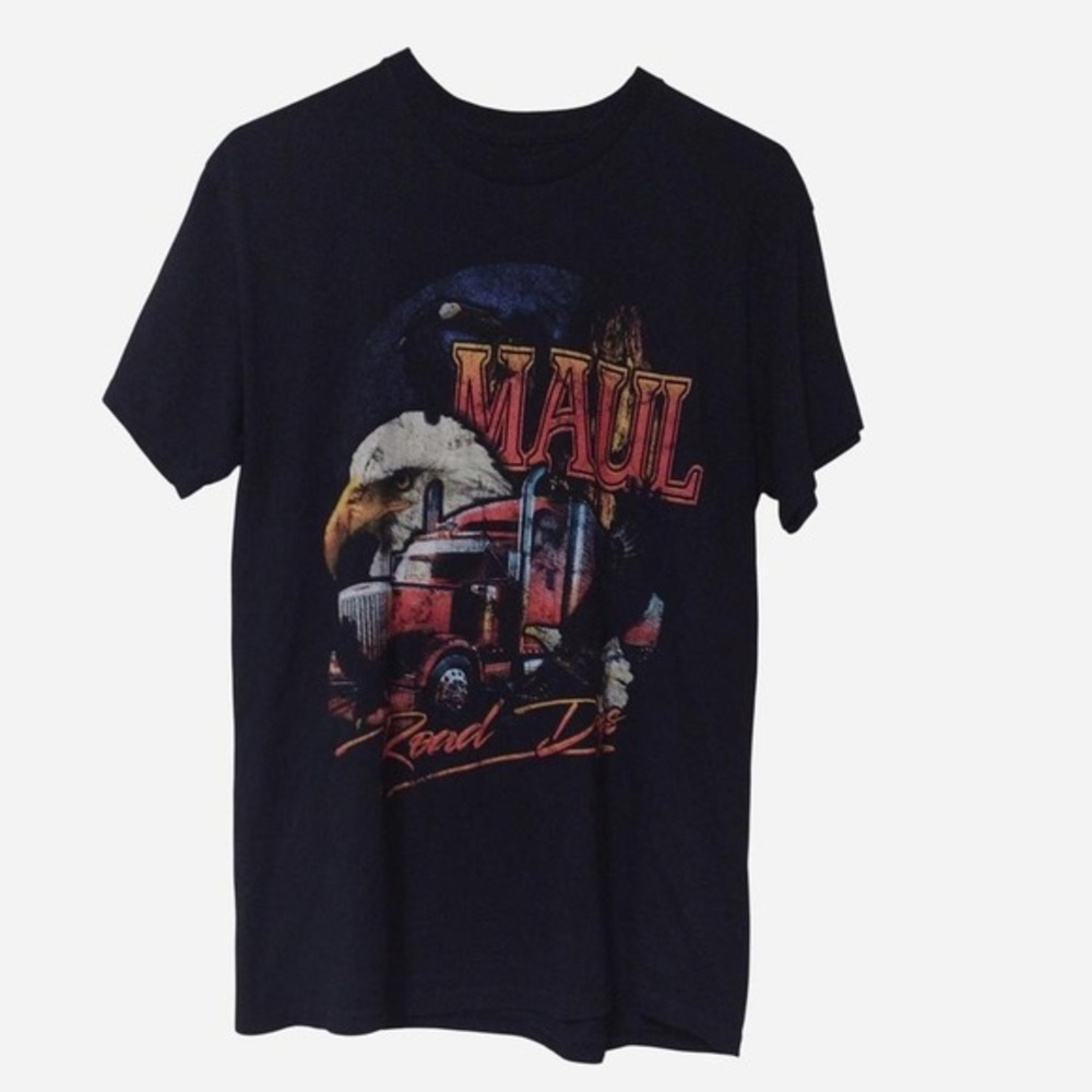 Trucking tee with a distressed graphic eagle truck large grunge work casual